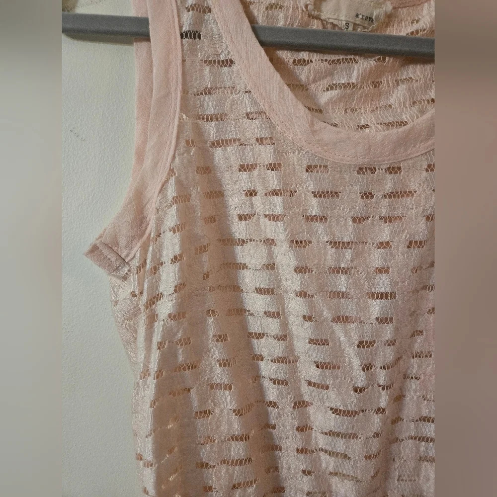 Anthropologie A'reve Mesh Coral Pink Open Back Sleeveless Ruffle Blouse Size Sm - Picture 2 of 4